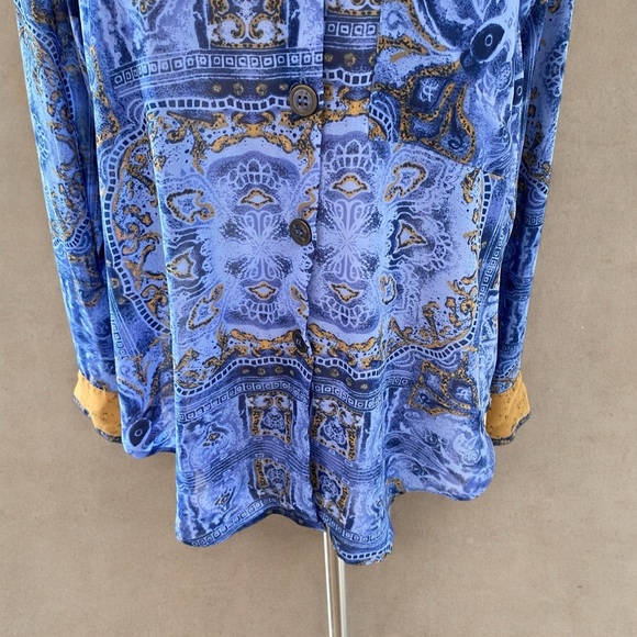 Coastal Semi Sheer Printed Long Sleeve Button Down Blouse - Picture 3 of 12